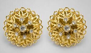 Vintage Mid-century Floral Rhinestone Screw Back Earrings Large Flower 1" sb-13